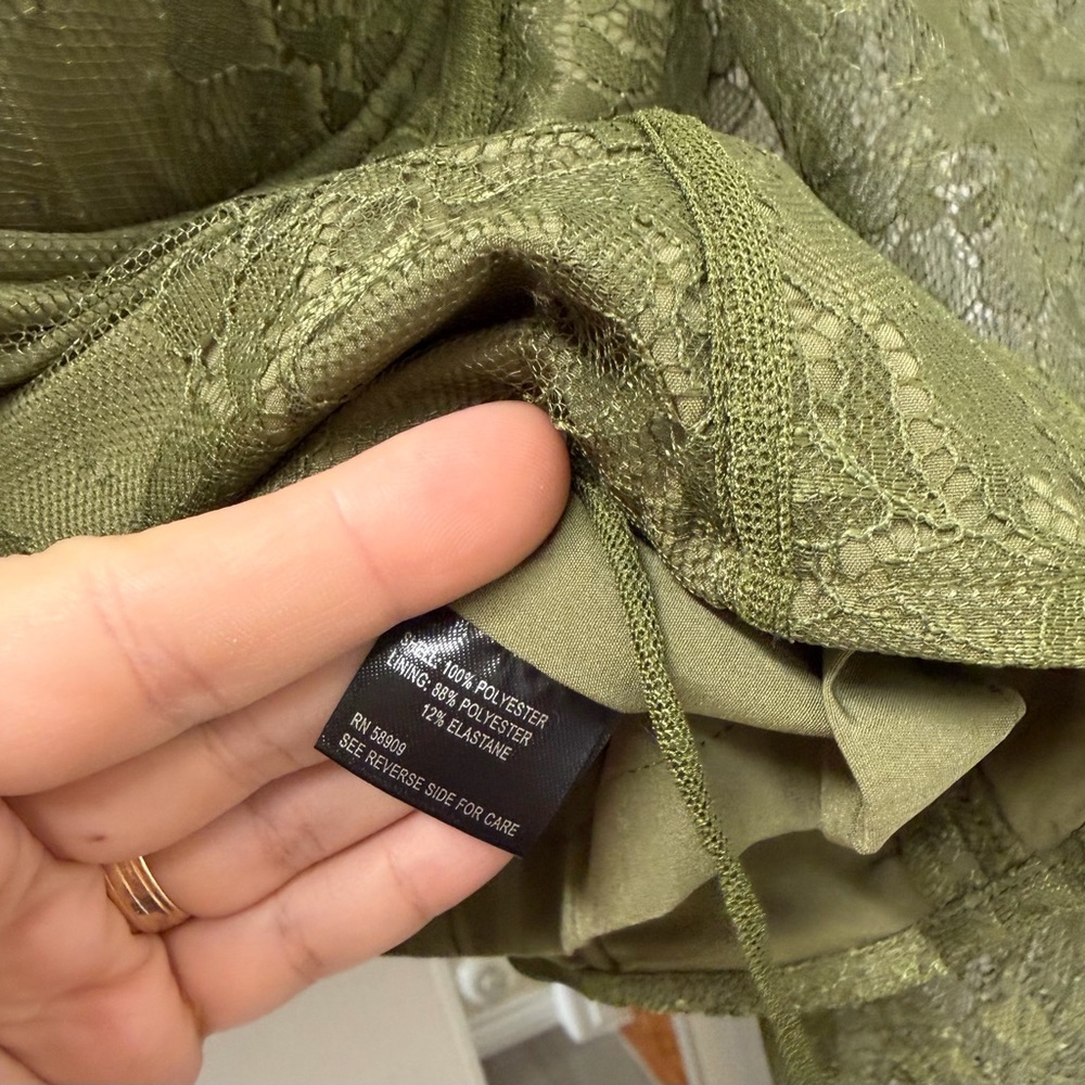 NWT Chelsea & Violet Laura Olive Green Lace Corset Tie Front Fitted Blouse 2 - Picture 8 of 10